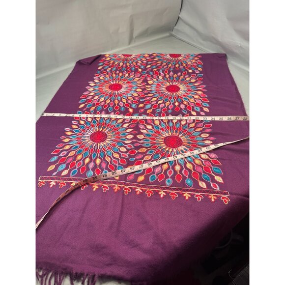 Shawl Floral Embroidered Wrap Scarf Womens Fringe Soft Oversized Purple - Picture 15 of 16